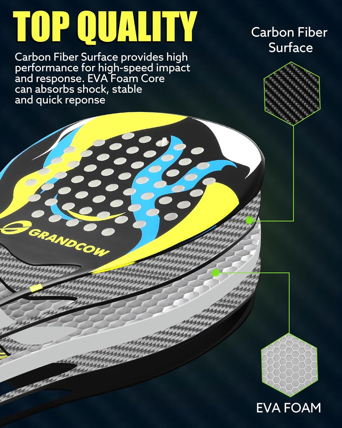Padel Racket Carbon Fiber Power Lite Pop Tennis Paddle Paddleball Racquets