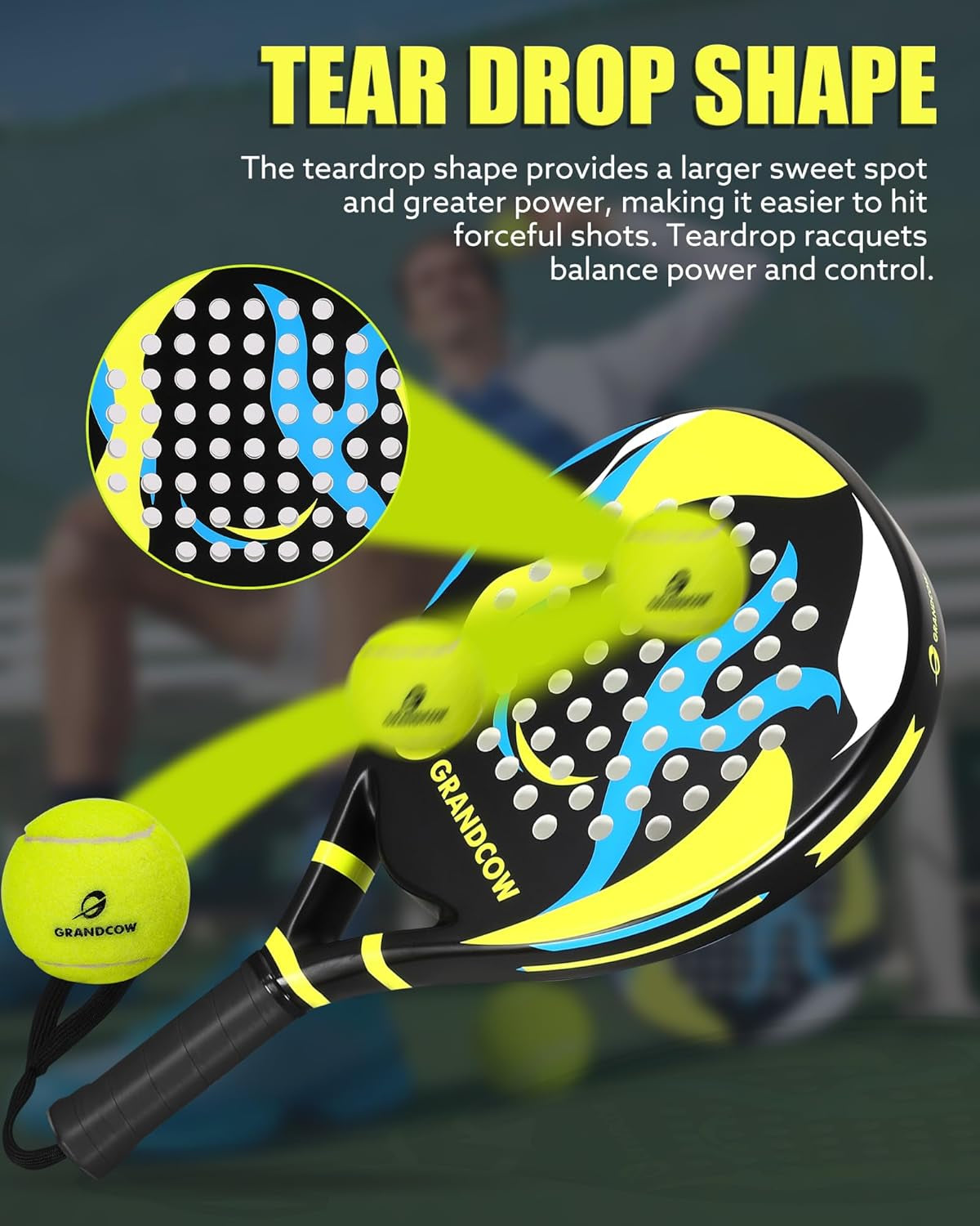 Padel Racket Carbon Fiber Power Lite Pop Tennis Paddle Paddleball Racquets