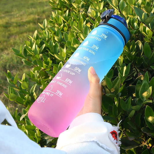 1L Water Bottle Gradient Color Motivational Sports Water Bottle with Time Marker Leak-Proof Cup for Office, Gym, Outdoor